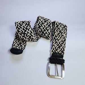 Vtg 90s IBEL Italy Black White Braided Cord Belt - Wide Y2K Statement Sz S/M